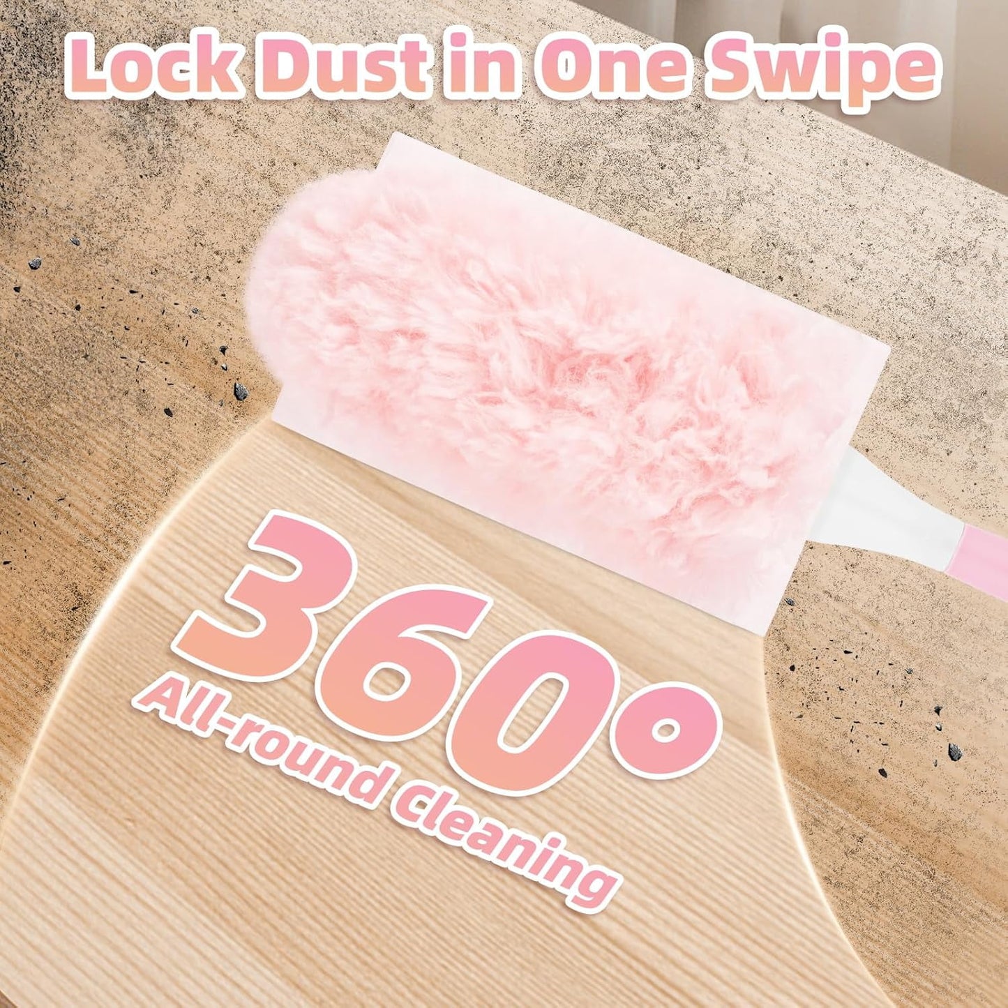 Heavy Duty Duster Refills, 50PCS Happylost Disposable Dusters Kit for Cleaning Dusting Furniture Blind Ceiling Fan, 360 Feather Duster+3FT Extended Handle +1 Handle