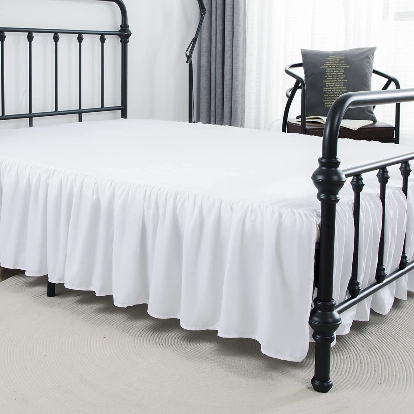 Bed Skirt White Ruffled Bed Skirts with Split Corners Dust Ruffle Bed Skirt with Platform 18 Inch Drop