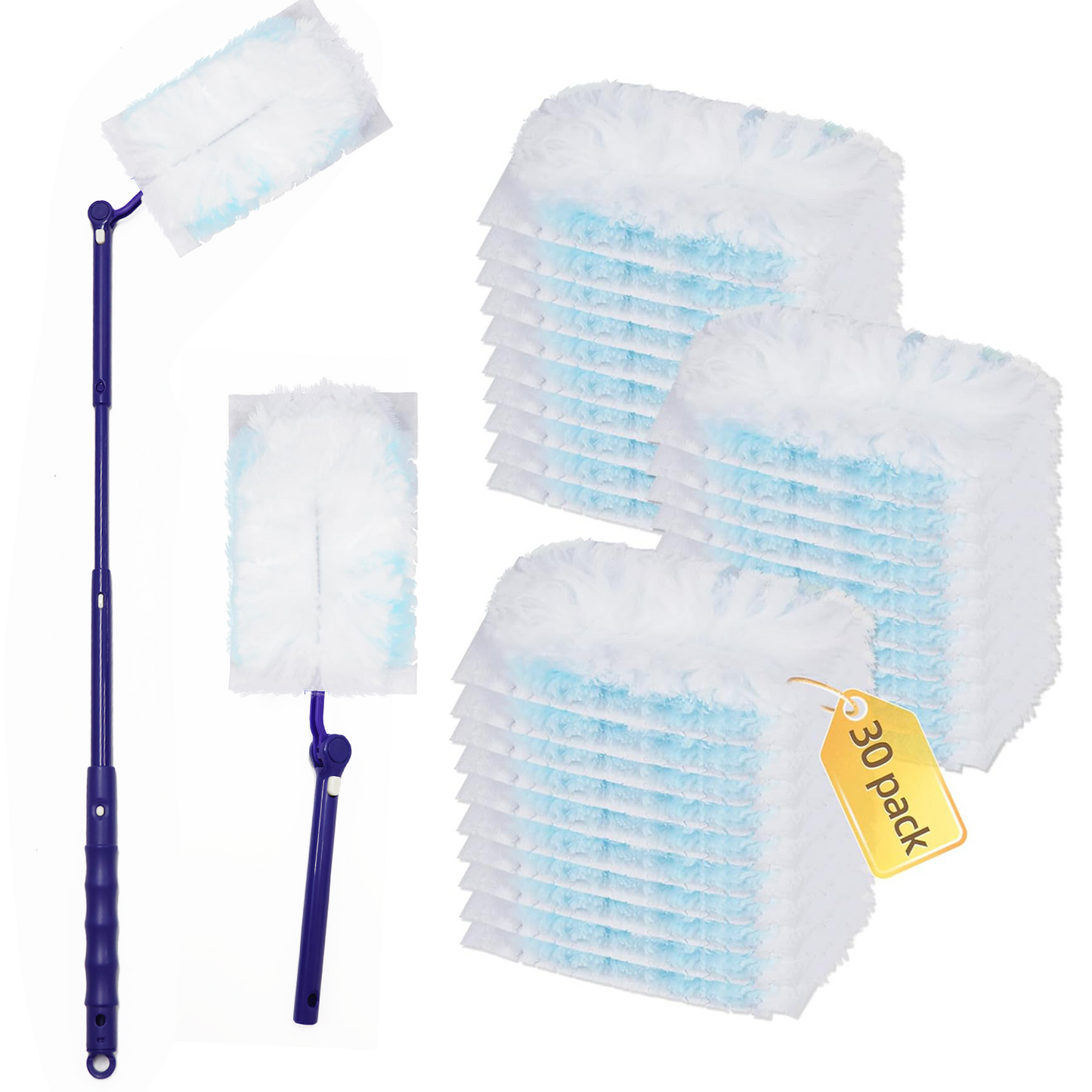30 Pcs Duster Refills, Multi Surface Refills Efficient Disposable Feather Duster for Cleaning compatible with Swiffer Dusters with 1 Extendable Long Handle