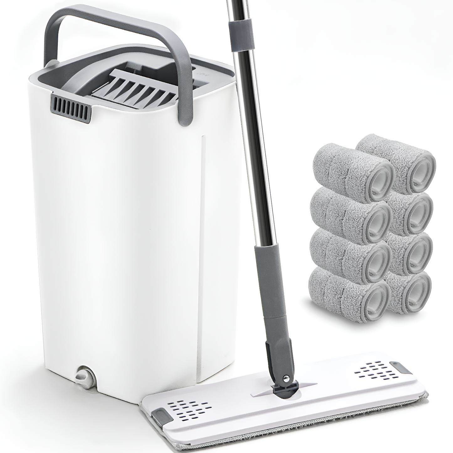 Happylost Mop and Bucket with Wringer Set for Home, Flat Mop and Bucket Set with Handles and 8 Microfiber Reusable Washable Pads, Wet and Dry Use