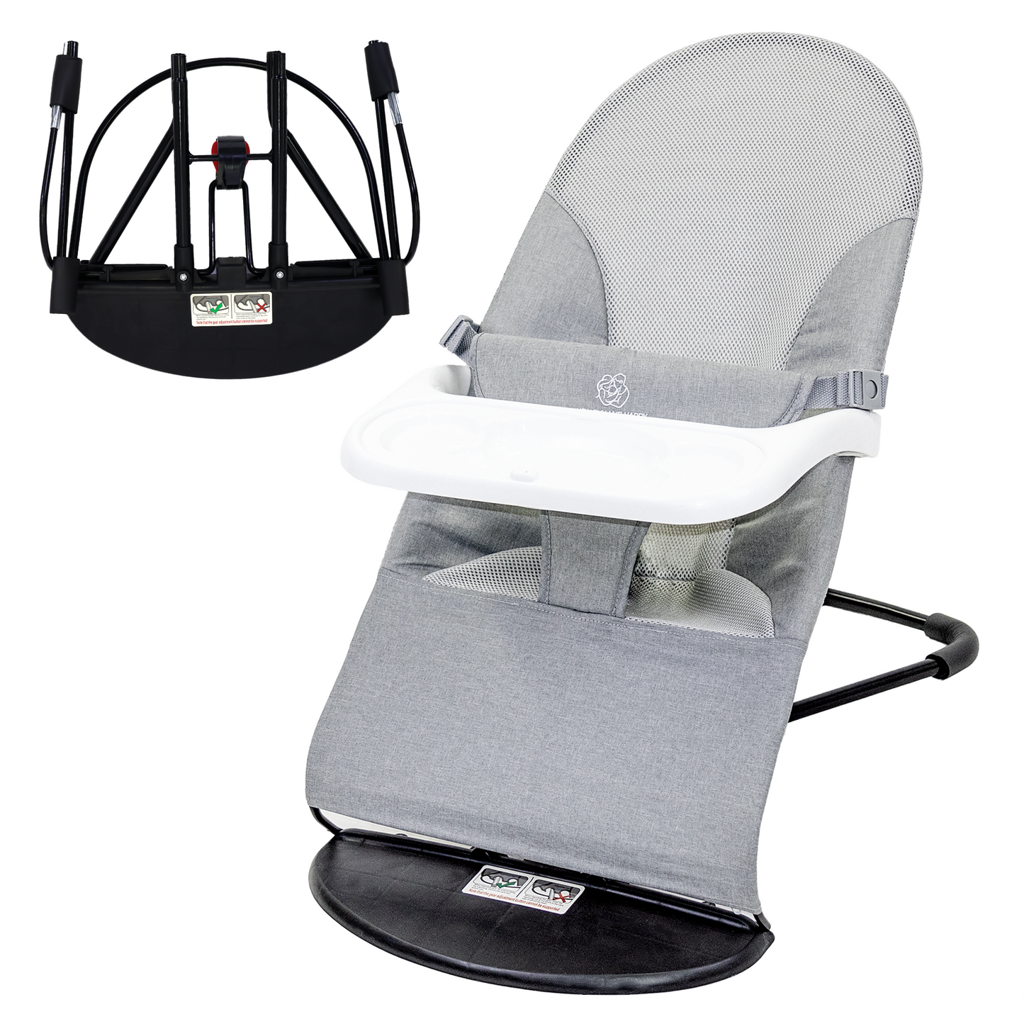Baby Bouncer, Portable Baby Bouncer Seat, Infant Rocker Chair with 3 Recline Positions for Infants, Grey