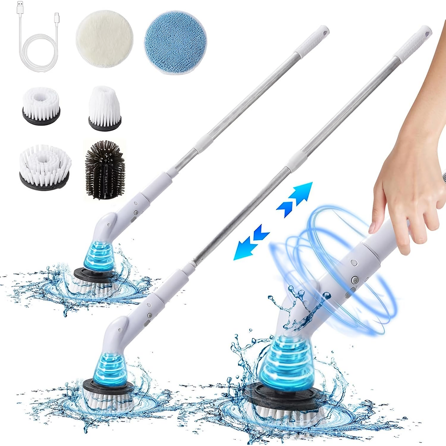 Happylost Electric Spin Scrubber, Electric Cleaning Brush with 6 Replaceable Heads, Spin Brush for Cleaning Bathroom with Adjustable & Detachable Long Handle