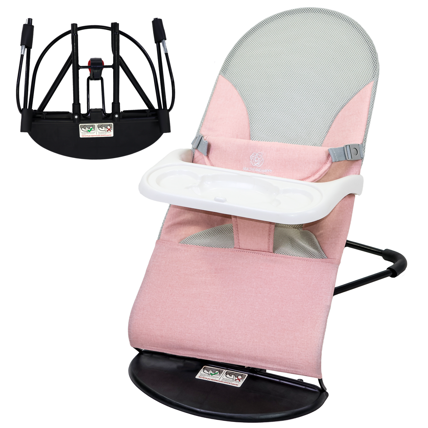 Baby Bouncer, Portable Baby Bouncer Seat, Infant Rocker Chair with 3 Recline Positions for Infants, Pink