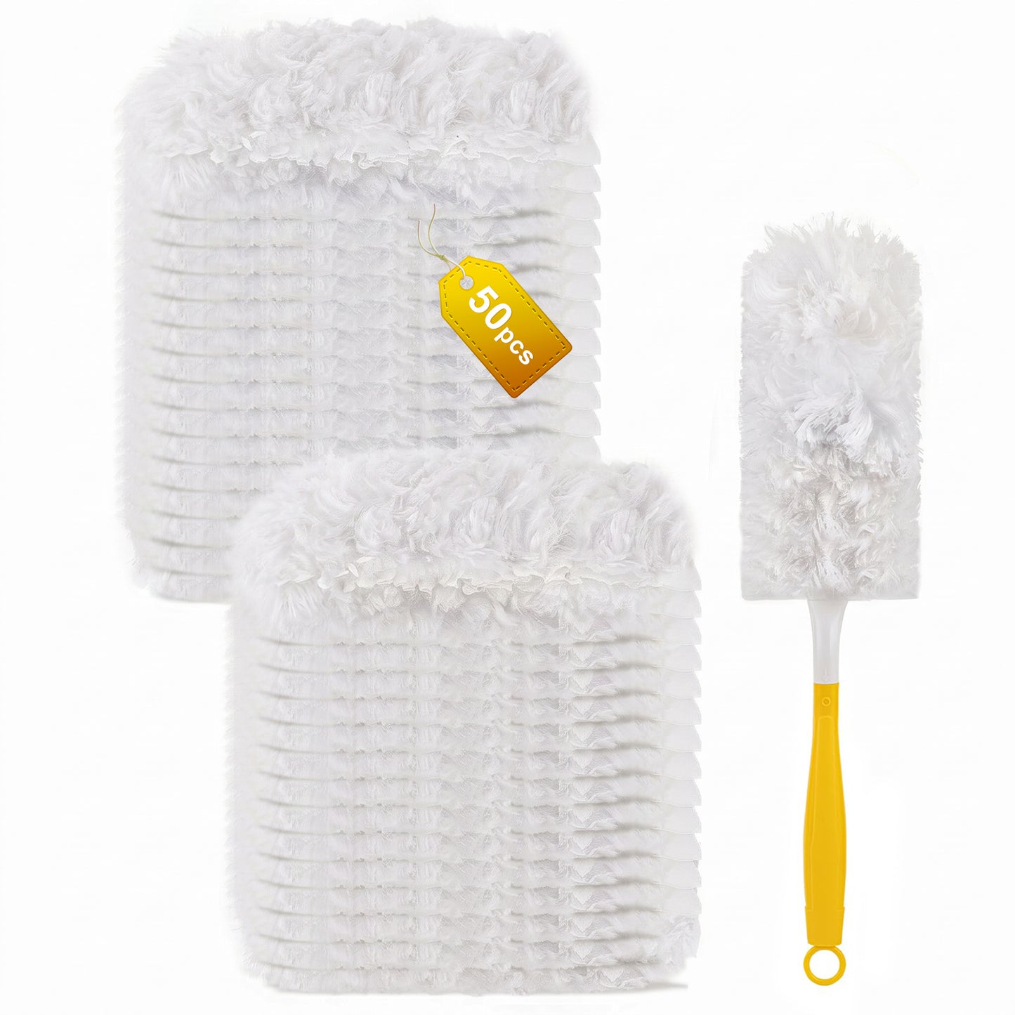 50 Count Heavy Duty Electrostatic Duster Refills Compatible with Dusters, Multi-Surface Microfiber with 1 Handle, White