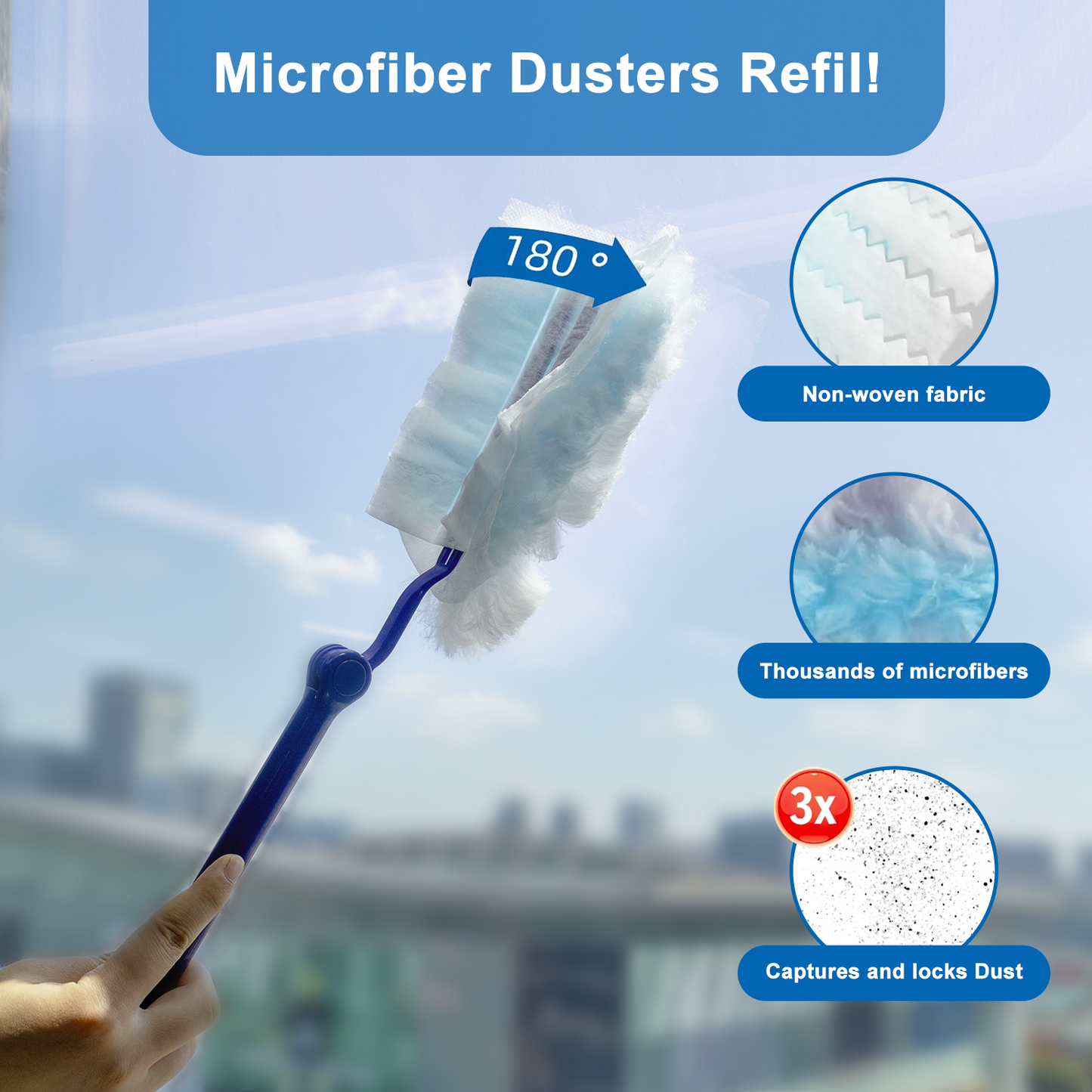 30 Pcs Duster Refills, Multi Surface Refills Efficient Disposable Feather Duster for Cleaning compatible with Swiffer Dusters with 1 Extendable Long Handle
