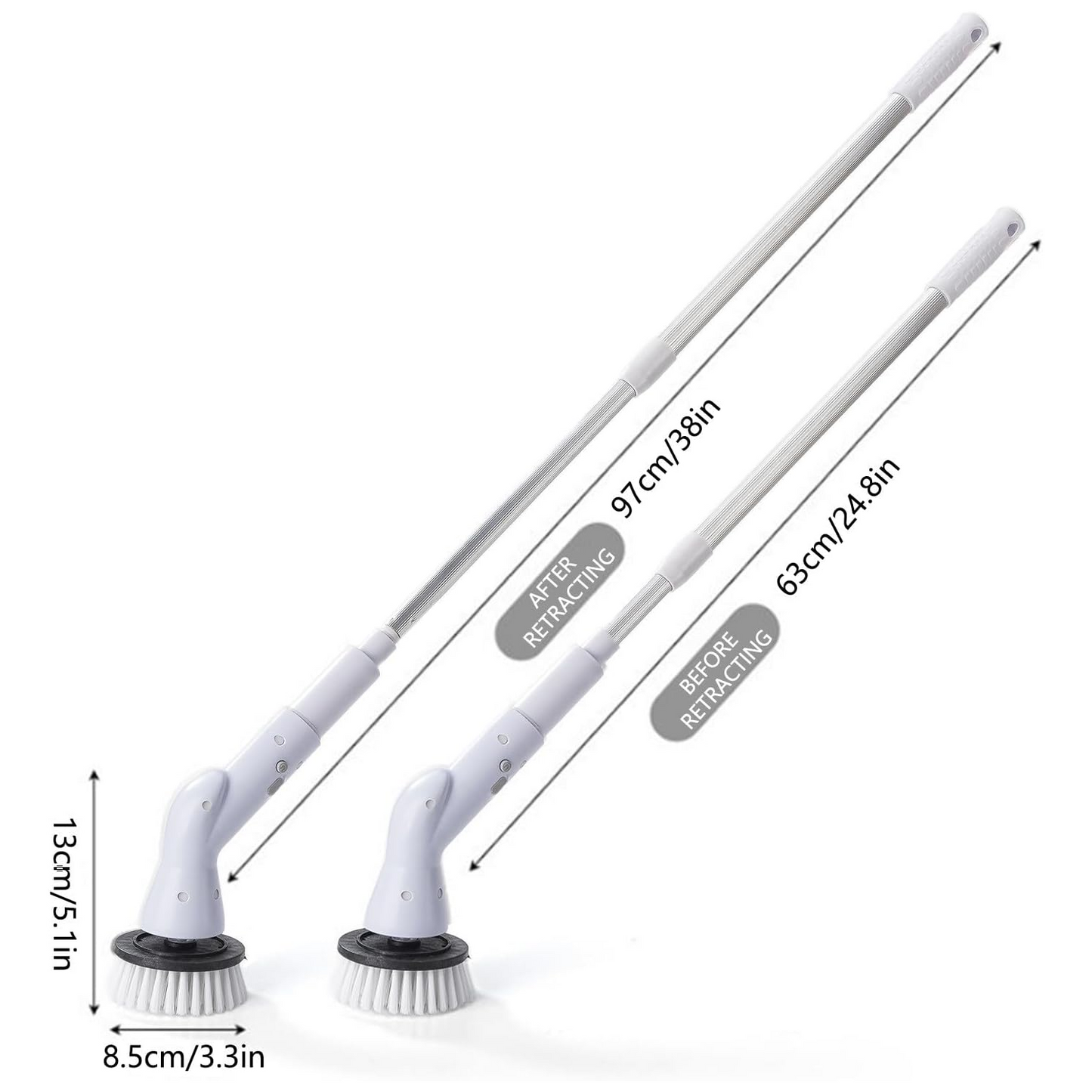 Happylost Electric Spin Scrubber, Electric Cleaning Brush with 6 Replaceable Heads, Spin Brush for Cleaning Bathroom with Adjustable & Detachable Long Handle