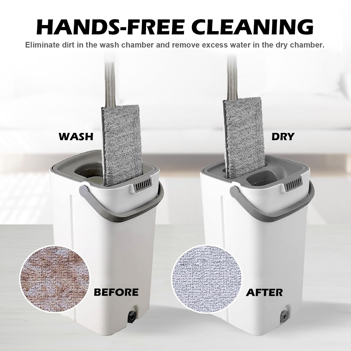 Happylost Mop and Bucket with Wringer Set for Home, Flat Mop and Bucket Set with Handles and 8 Microfiber Reusable Washable Pads, Wet and Dry Use