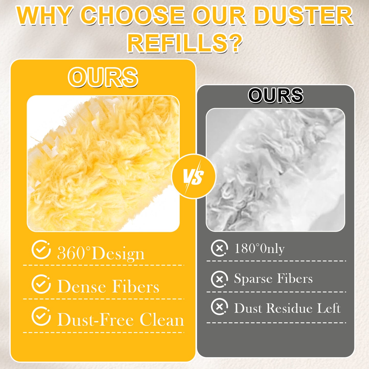 30-Count Heavy Duty 360° Microfiber Duster Refills, Larger Size, Unscented, Multisurface Cleaning for Blinds, Fans and Corners, Orange