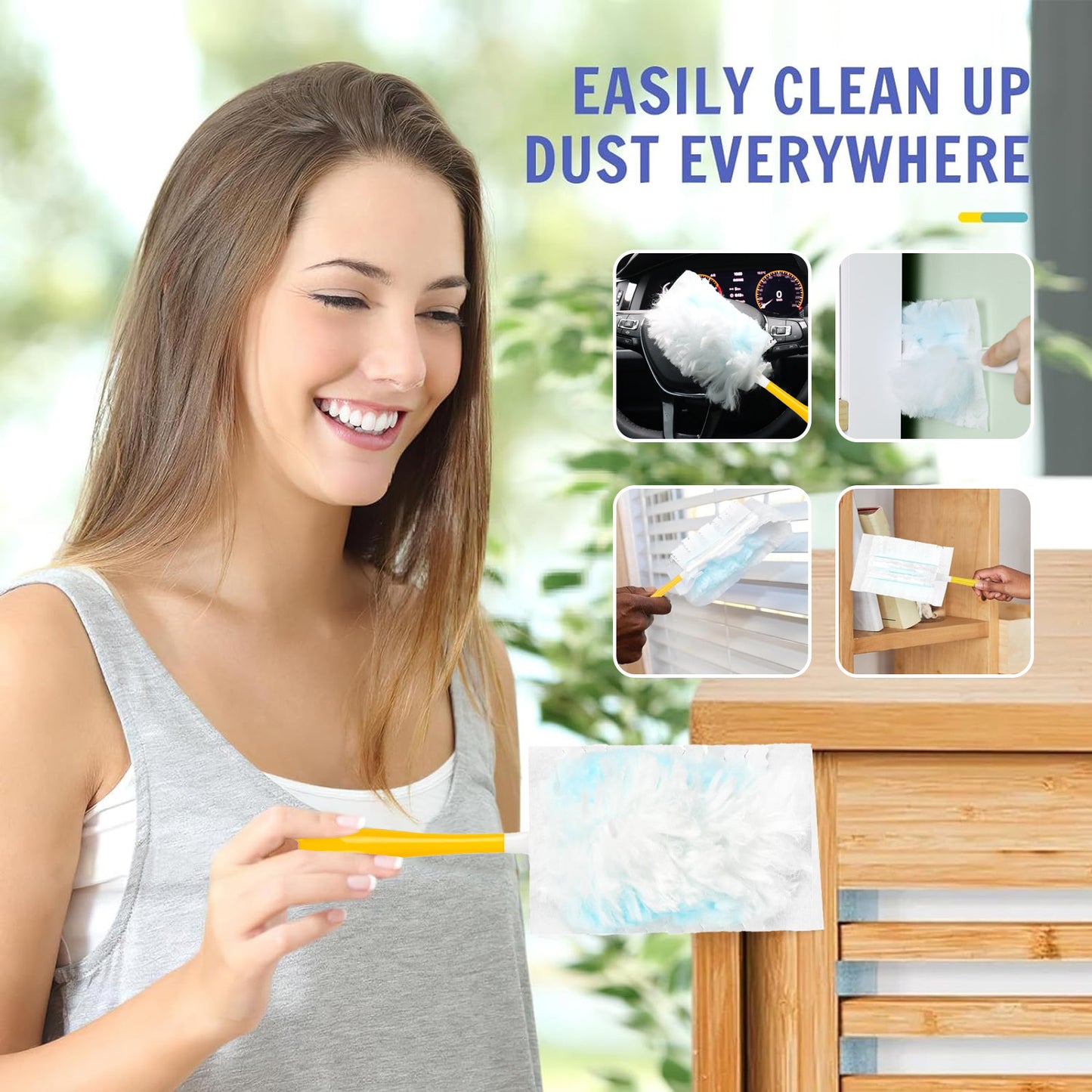 50 Count Duster Refills Compatible with Swiffer Dusters, Multi-Surface Heavy Duty Duster Refills Only with 1 Handle, Microfiber Dusters for Cleaning