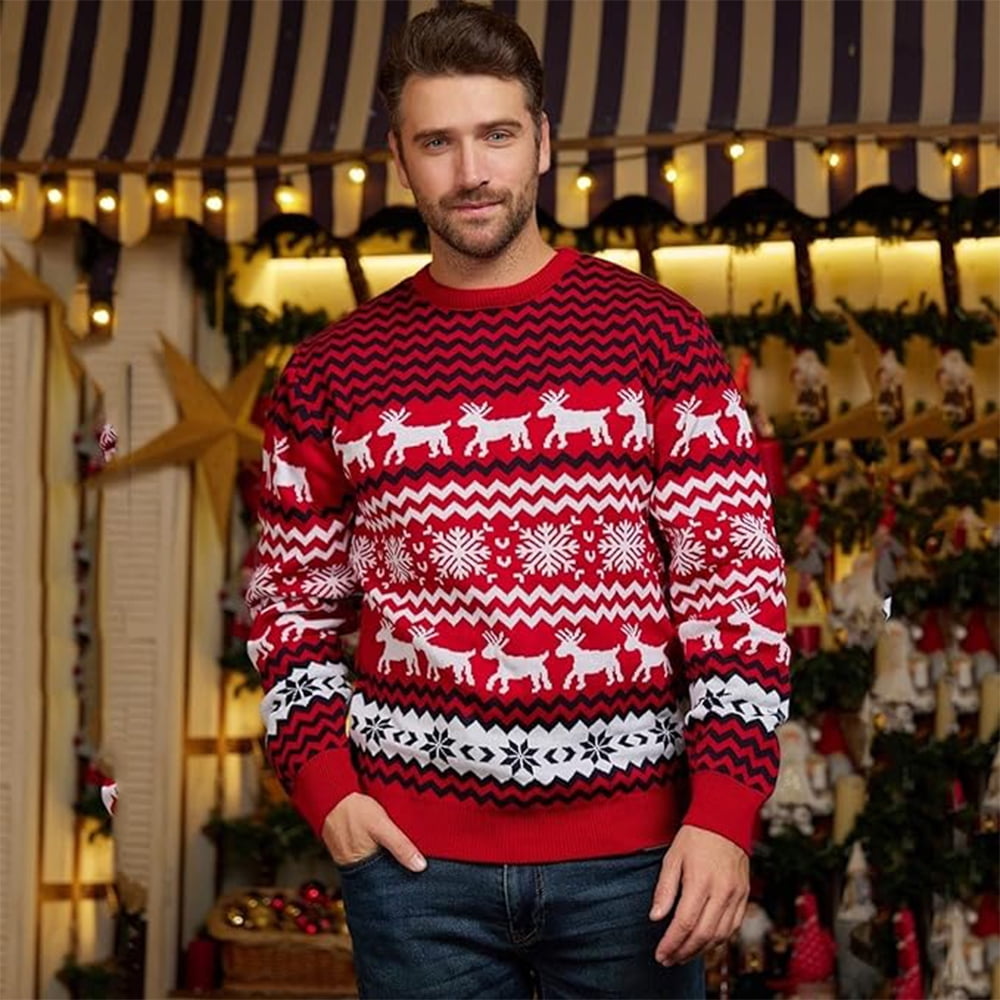 SOMER Christmas Sweater Reindeer Xmas Tree Snowflake Festival Ugly Knit Sweater Holiday Long Sleeve Elk Pullover