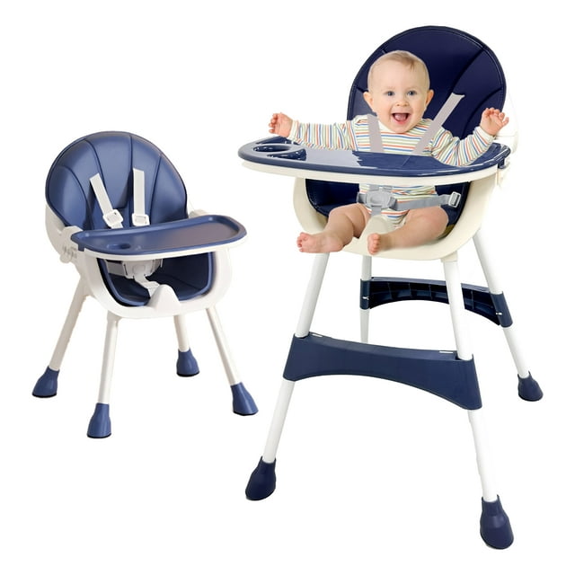 3 in 1 High Chair, Convertible High Chairs for Babies and Toddlers with Removable Tray & PU Cushion, Blue