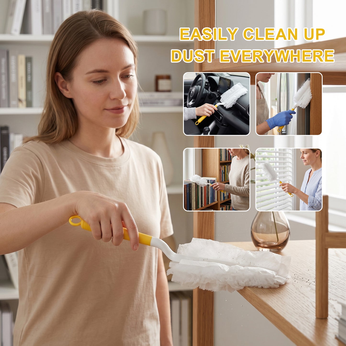50 Count Heavy Duty Electrostatic Duster Refills Compatible with Dusters, Multi-Surface Microfiber with 1 Handle, White