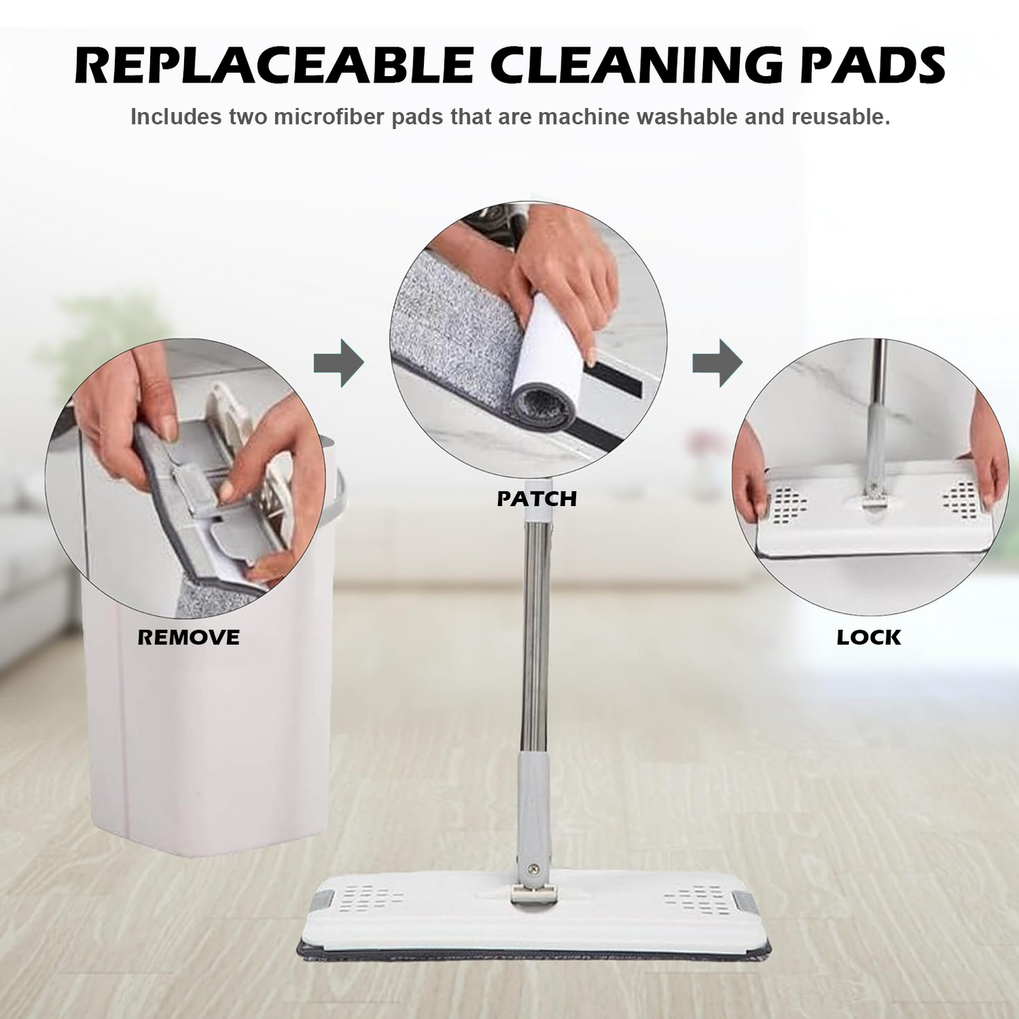 Happylost Mop and Bucket with Wringer Set for Home, Flat Mop and Bucket Set with Handles and 8 Microfiber Reusable Washable Pads, Wet and Dry Use