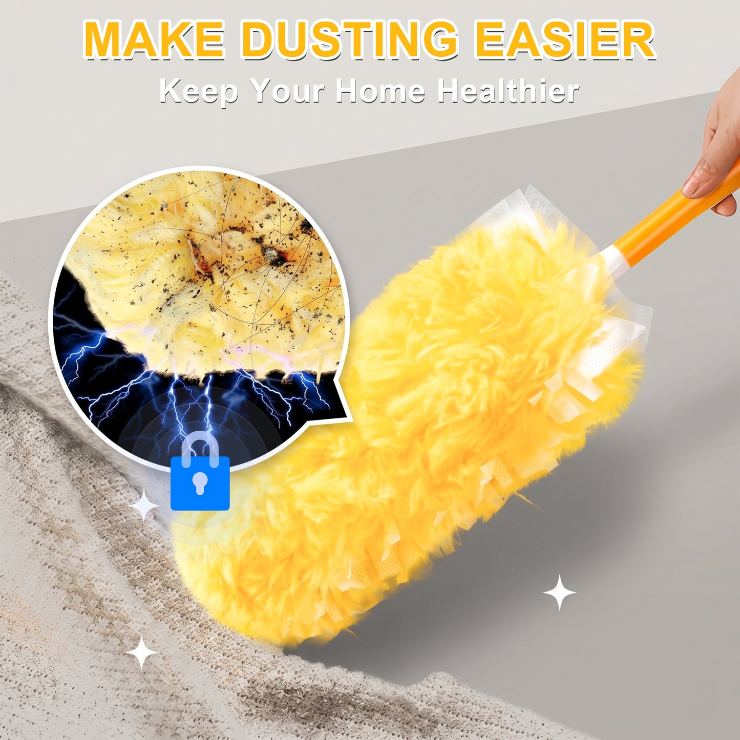 30-Count Heavy Duty 360° Microfiber Duster Refills, Larger Size, Unscented, Multisurface Cleaning for Blinds, Fans and Corners, Orange