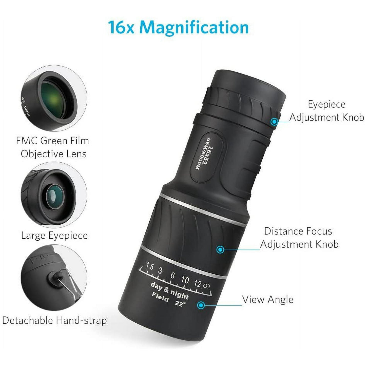 16x52 Monocular Dual Focus Optics Zoom Telescope for Birds Watching / Wildlife / Hunting / Camping / Hiking / Tourism / Armoring / Living Concert 66m/8000m