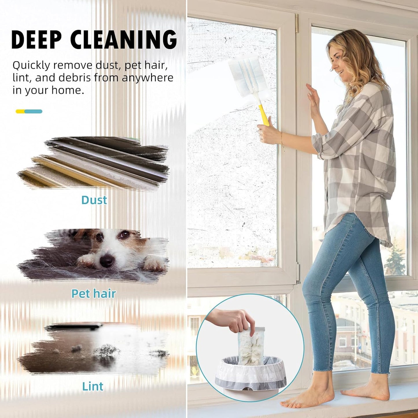 50 Count Duster Refills Compatible with Swiffer Dusters, Multi-Surface Heavy Duty Duster Refills Only with 1 Handle, Microfiber Dusters for Cleaning