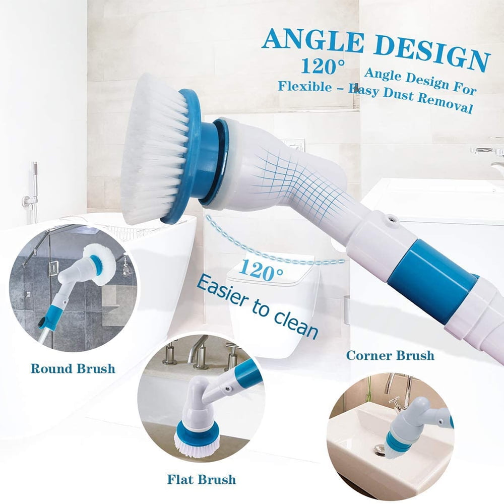 Happylost Electric Spin Scrubber 360 Cordless Bathroom Cleaning Brush with 3 Replaceable Scrubber Brush Heads Extension Handle for Bathroom Tub Tile Wall