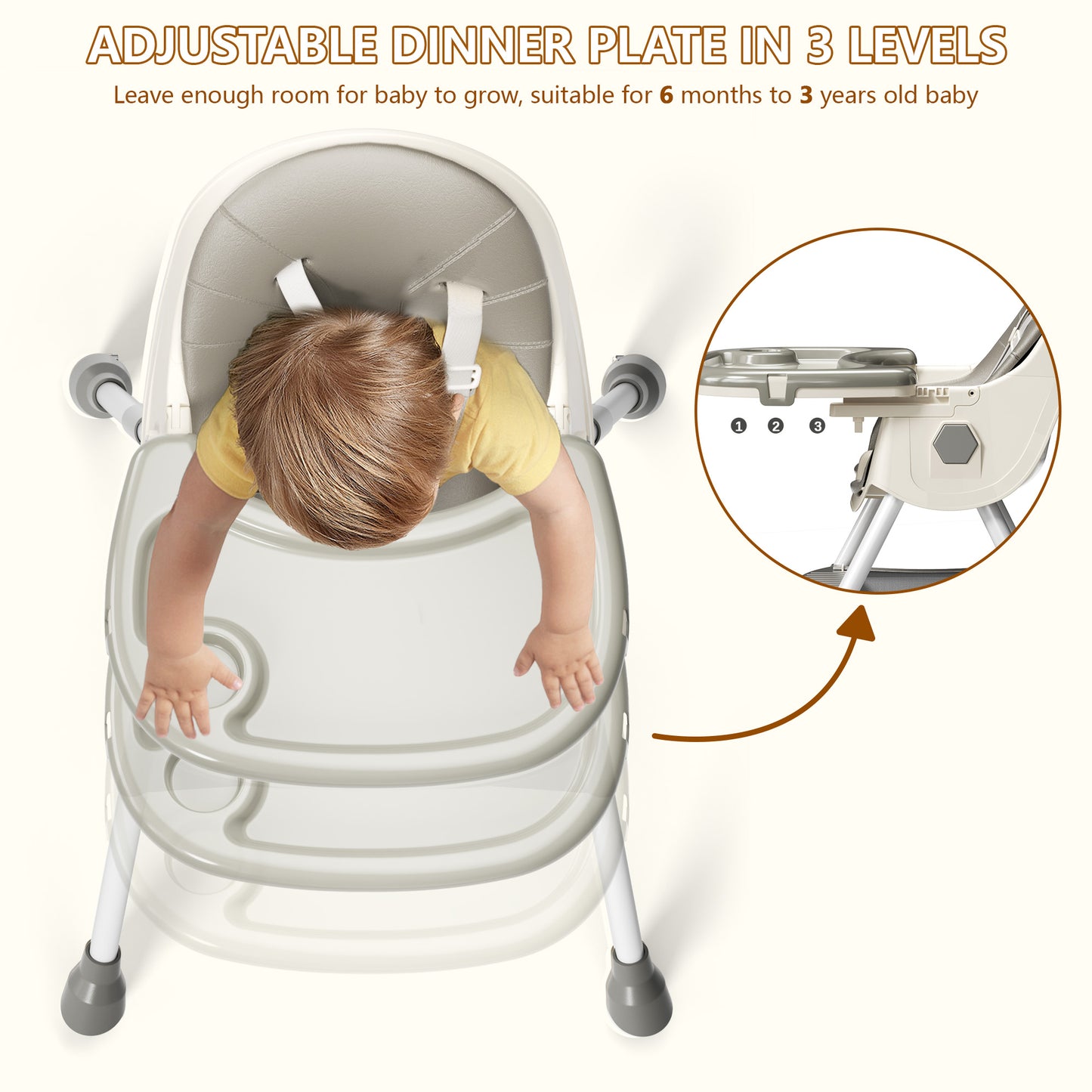 3 in 1 High Chair, Convertible High Chairs for Babies and Toddlers with Removable Tray & PU Cushion