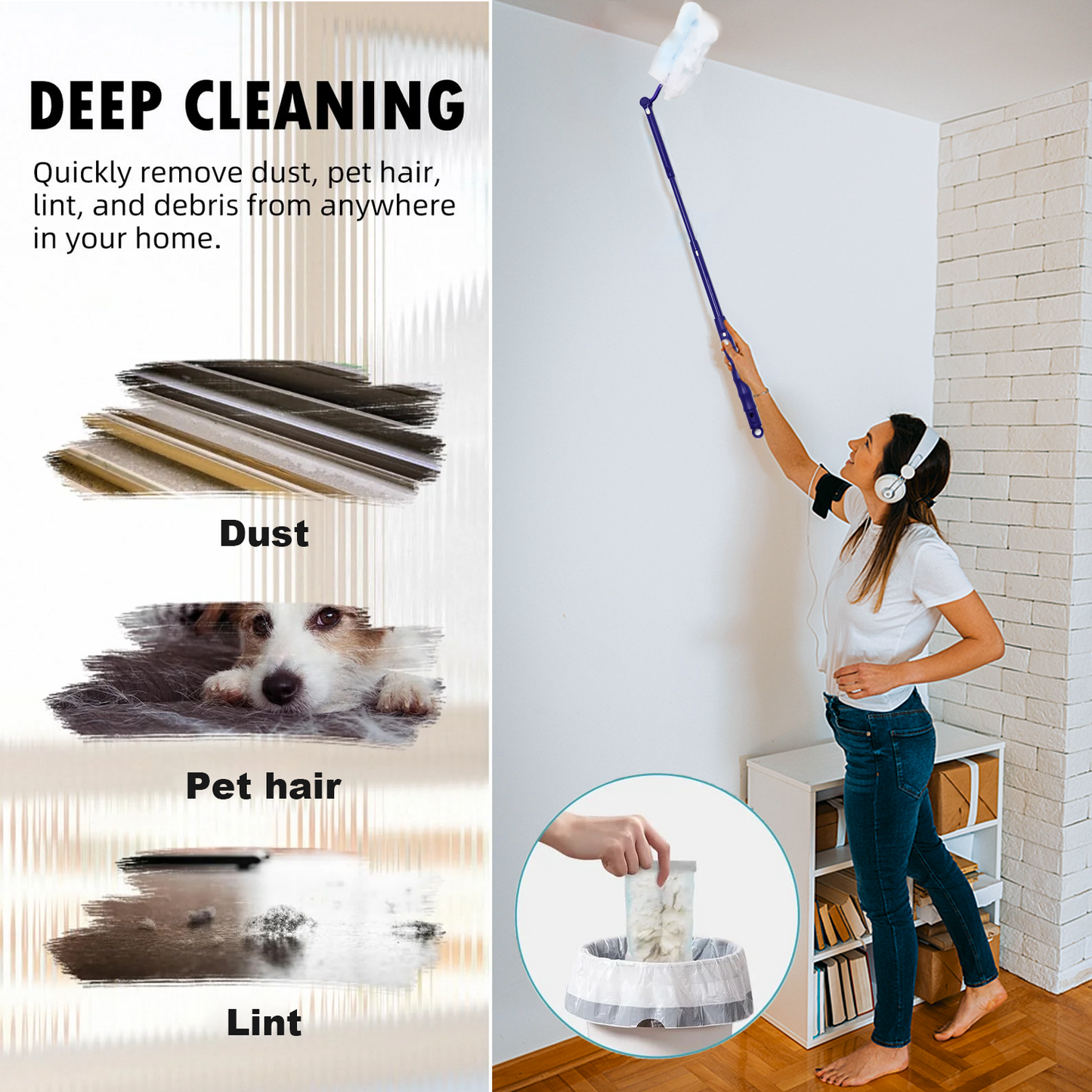 30 Pcs Duster Refills, Multi Surface Refills Efficient Disposable Feather Duster for Cleaning compatible with Swiffer Dusters with 1 Extendable Long Handle