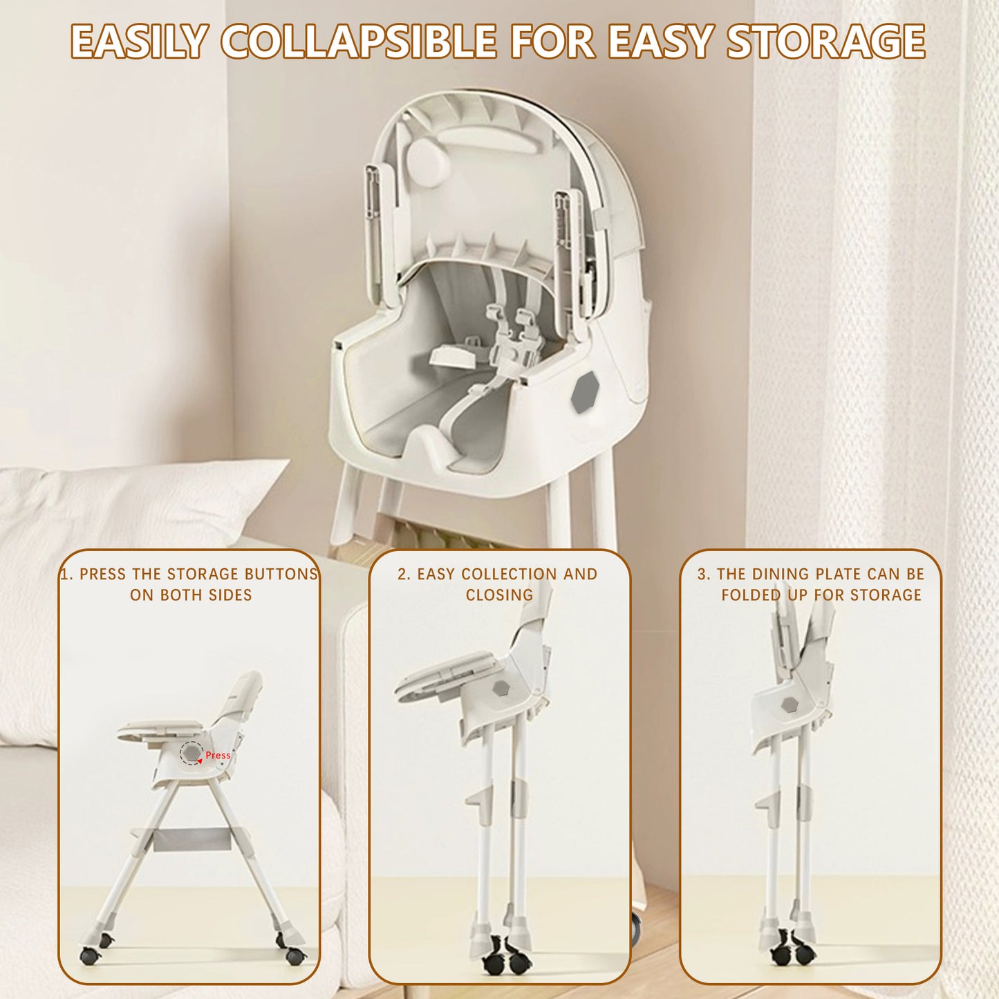 3 in 1 High Chair, Convertible High Chairs for Babies and Toddlers with Removable Tray & PU Cushion