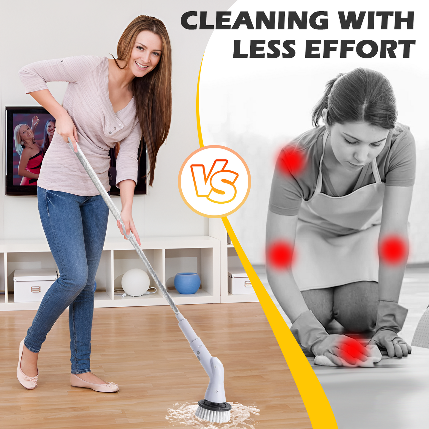 Happylost Electric Spin Scrubber, Electric Cleaning Brush with 6 Replaceable Heads, Spin Brush for Cleaning Bathroom with Adjustable & Detachable Long Handle