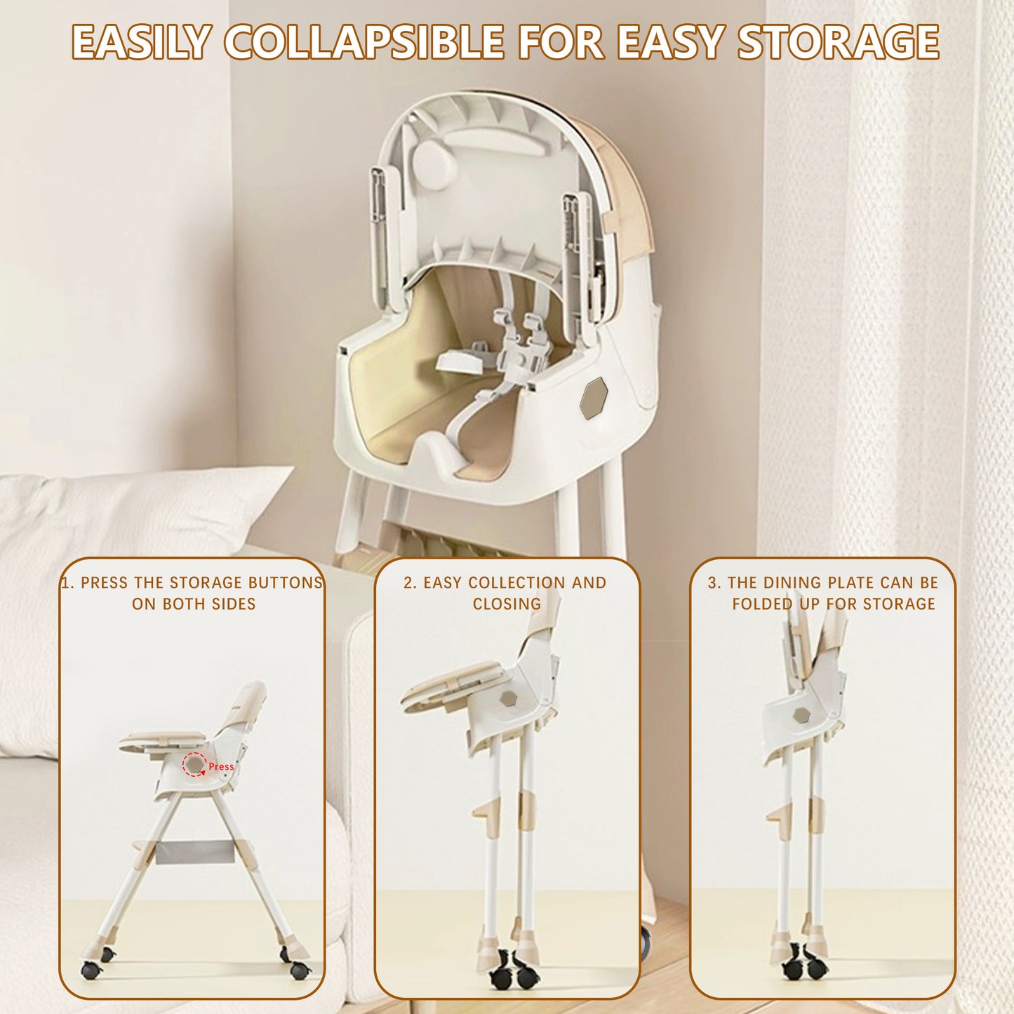 3 in 1 High Chair, Convertible High Chairs for Babies and Toddlers with Removable Tray & PU Cushion