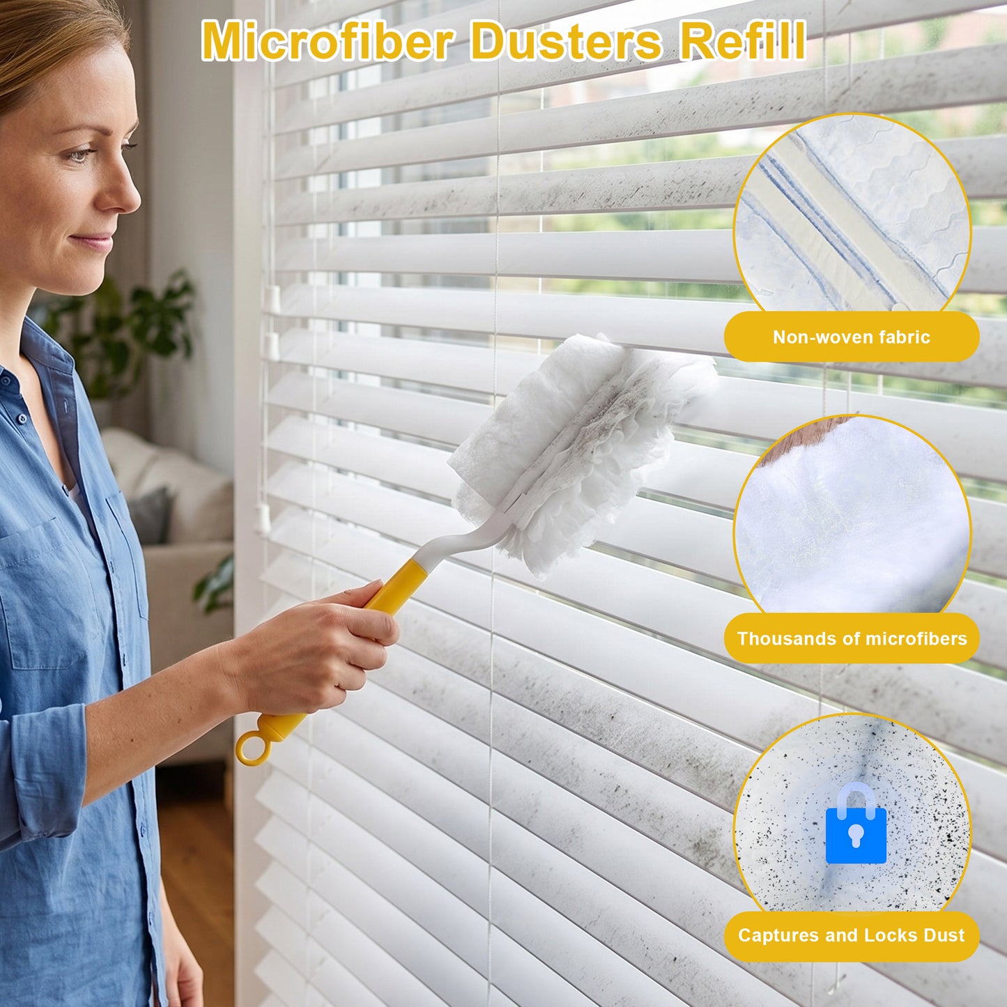 50 Count Heavy Duty Electrostatic Duster Refills Compatible with Dusters, Multi-Surface Microfiber with 1 Handle, White