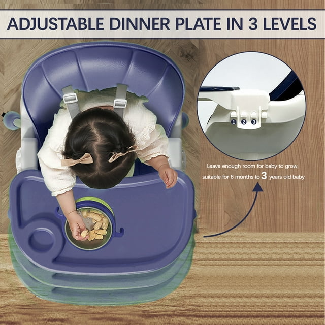 3 in 1 High Chair, Convertible High Chairs for Babies and Toddlers with Removable Tray & PU Cushion, Blue