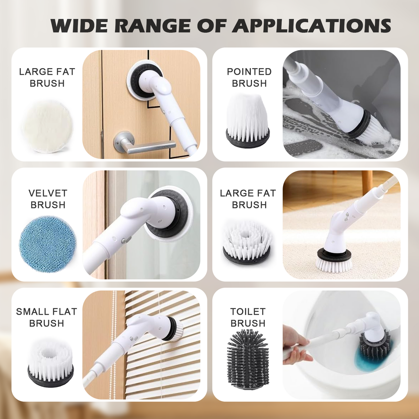 Happylost Electric Spin Scrubber, Electric Cleaning Brush with 6 Replaceable Heads, Spin Brush for Cleaning Bathroom with Adjustable & Detachable Long Handle