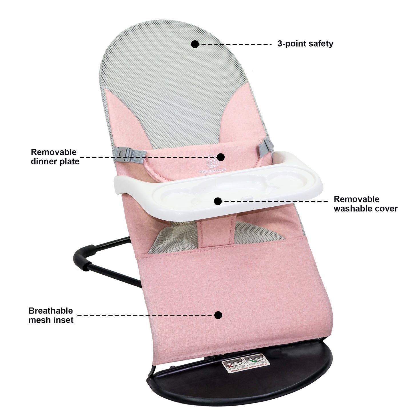 Baby Bouncer, Portable Baby Bouncer Seat, Infant Rocker Chair with 3 Recline Positions for Infants, Pink