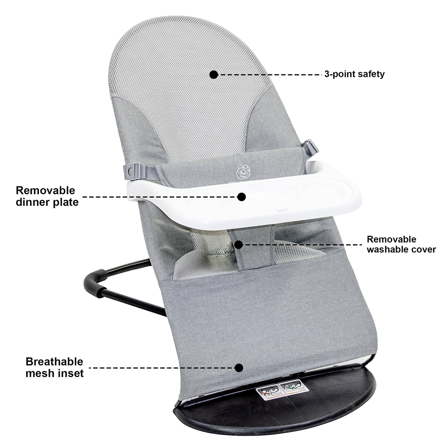 Baby Bouncer, Portable Baby Bouncer Seat, Infant Rocker Chair with 3 Recline Positions for Infants, Grey