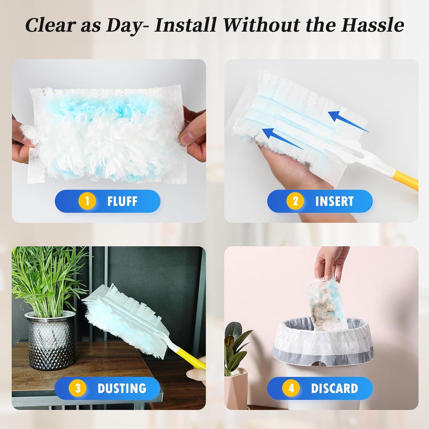 50 Count Duster Refills Compatible with Swiffer Dusters, Multi-Surface Heavy Duty Duster Refills Only with 1 Handle, Microfiber Dusters for Cleaning