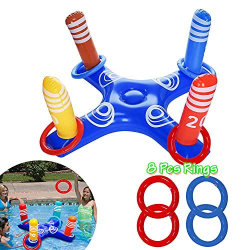 8PCS Rings Multiplayer Water Pool Game Inflatable Pool Ring Toss Game Toys for Kid Adult, Swimming Floats for Pool Beach Party