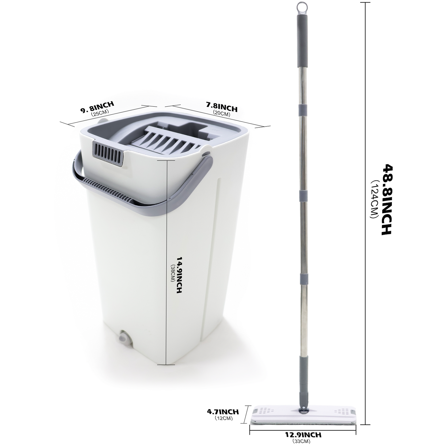 Happylost Mop and Bucket with Wringer Set for Home, Flat Mop and Bucket Set with Handles and 8 Microfiber Reusable Washable Pads, Wet and Dry Use