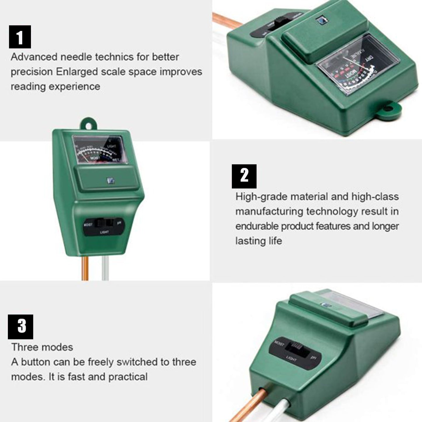 Soil pH Meter, 3-in-1 Soil Moisture Light pH Tester Gardening Tool Kits for Plant Care, Great for Garden, Lawn, Farm, Indoor & Outdoor Use