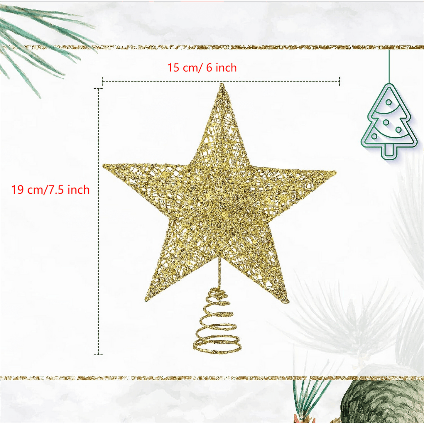 Christmas Tree Topper,8" Gold Christmas Tree Star Toppers for Christmas Decoration,Golden 3D Hollow Glitter Star for Xmas D