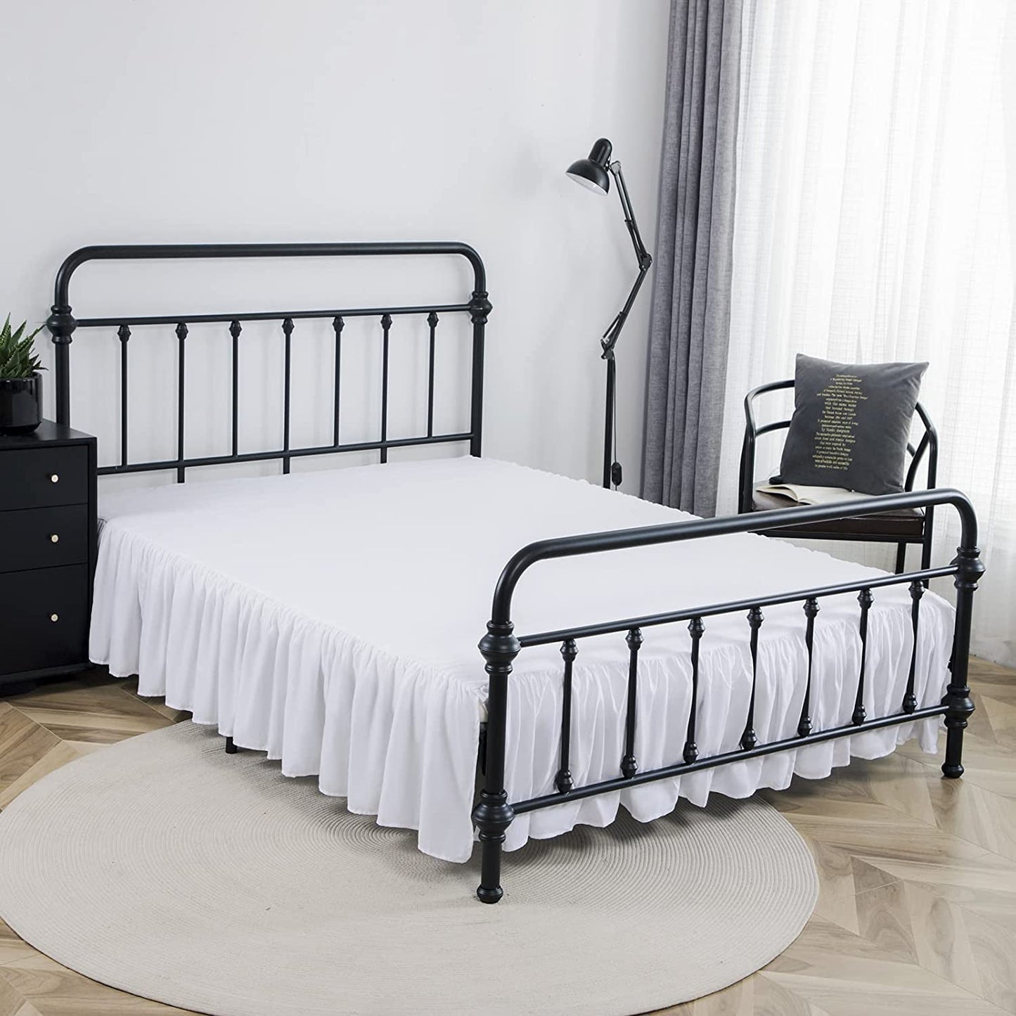Bed Skirt White Ruffled Bed Skirts with Split Corners Dust Ruffle Bed Skirt with Platform 18 Inch Drop
