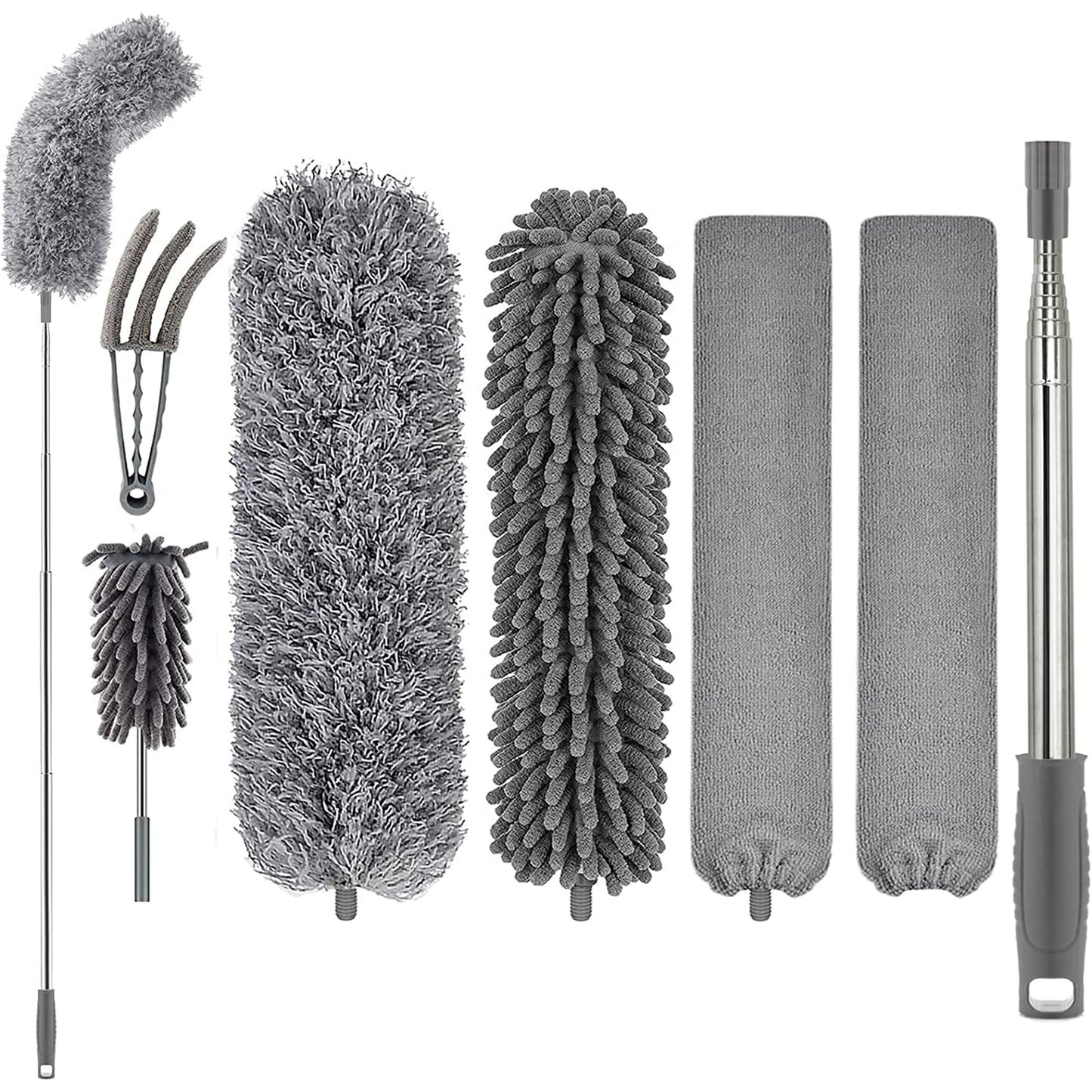 Happylost Microfiber Duster with 30-100 inch Extension Rod Bendable for Cleaning High Ceiling Fans, Cobwebs, Blinds, Furniture, Cars (Gray)