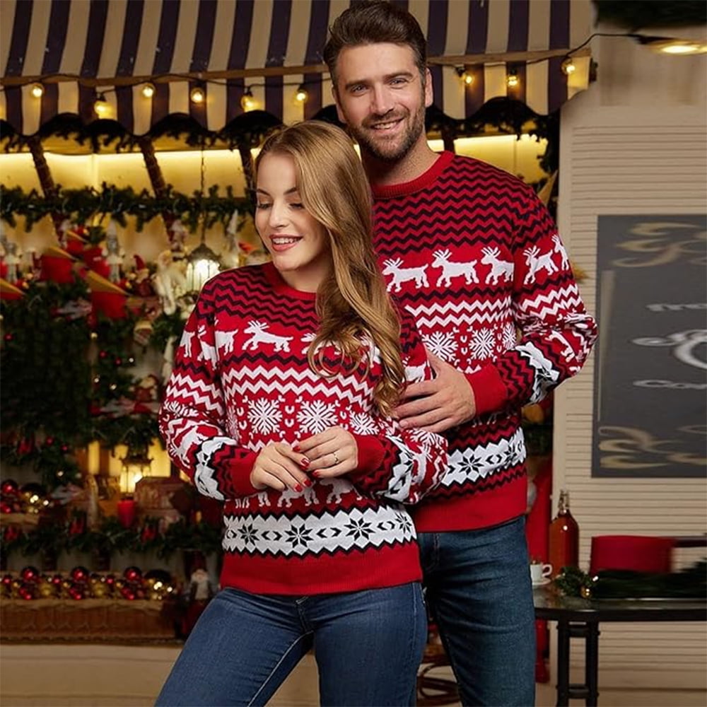SOMER Christmas Sweater Reindeer Xmas Tree Snowflake Festival Ugly Knit Sweater Holiday Long Sleeve Elk Pullover