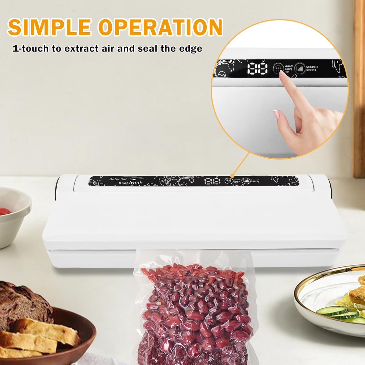 Vacuum Sealer Machine for Food- Compact Household Vacuum Sealer. 60KPA Strong Suction, Moist/Dry Modes, with 20 Vacuum Seal Bags for Food, LED Indicator Light with Digital Countdown Timer, Compact, L