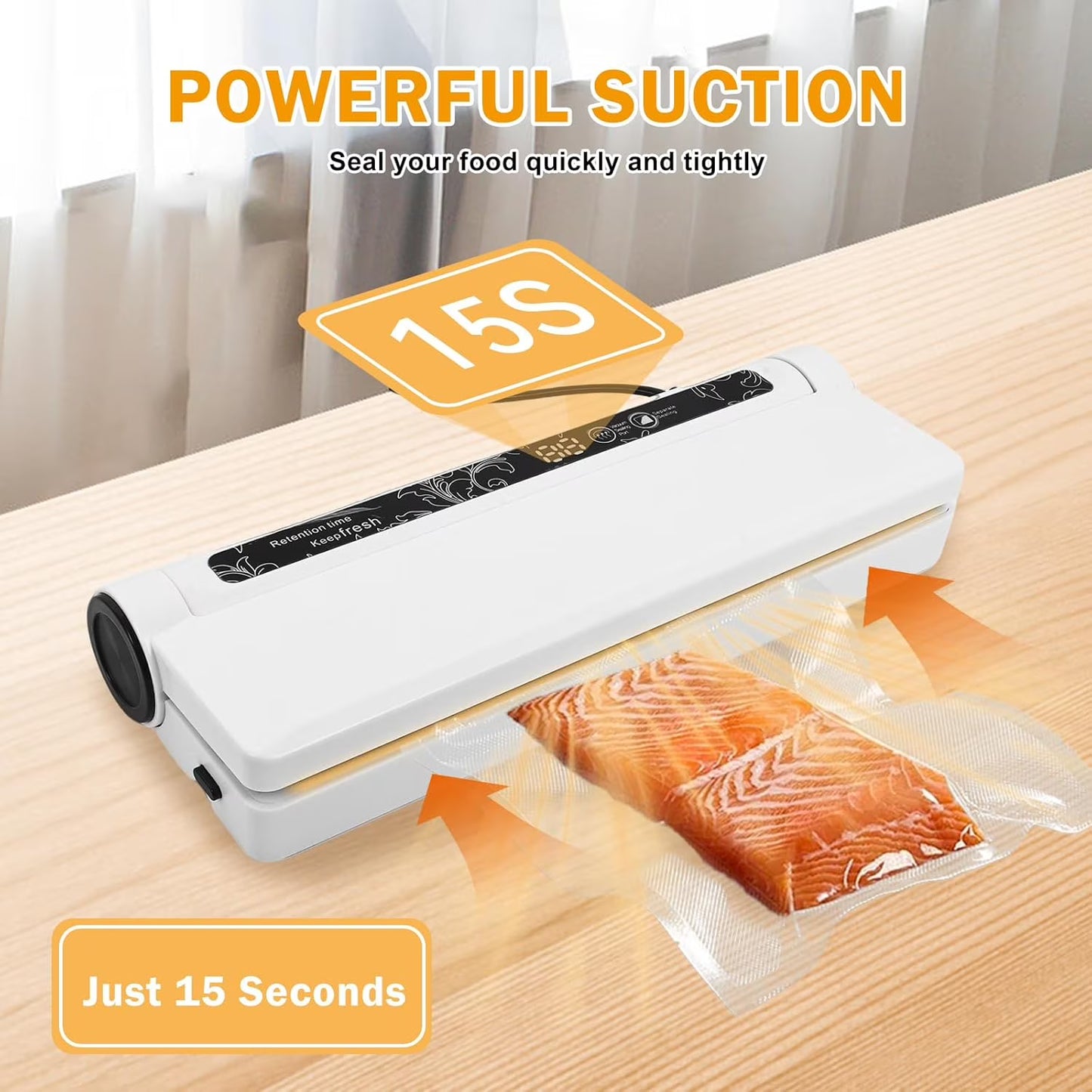 Vacuum Sealer Machine for Food- Compact Household Vacuum Sealer. 60KPA Strong Suction, Moist/Dry Modes, with 20 Vacuum Seal Bags for Food, LED Indicator Light with Digital Countdown Timer, Compact, L