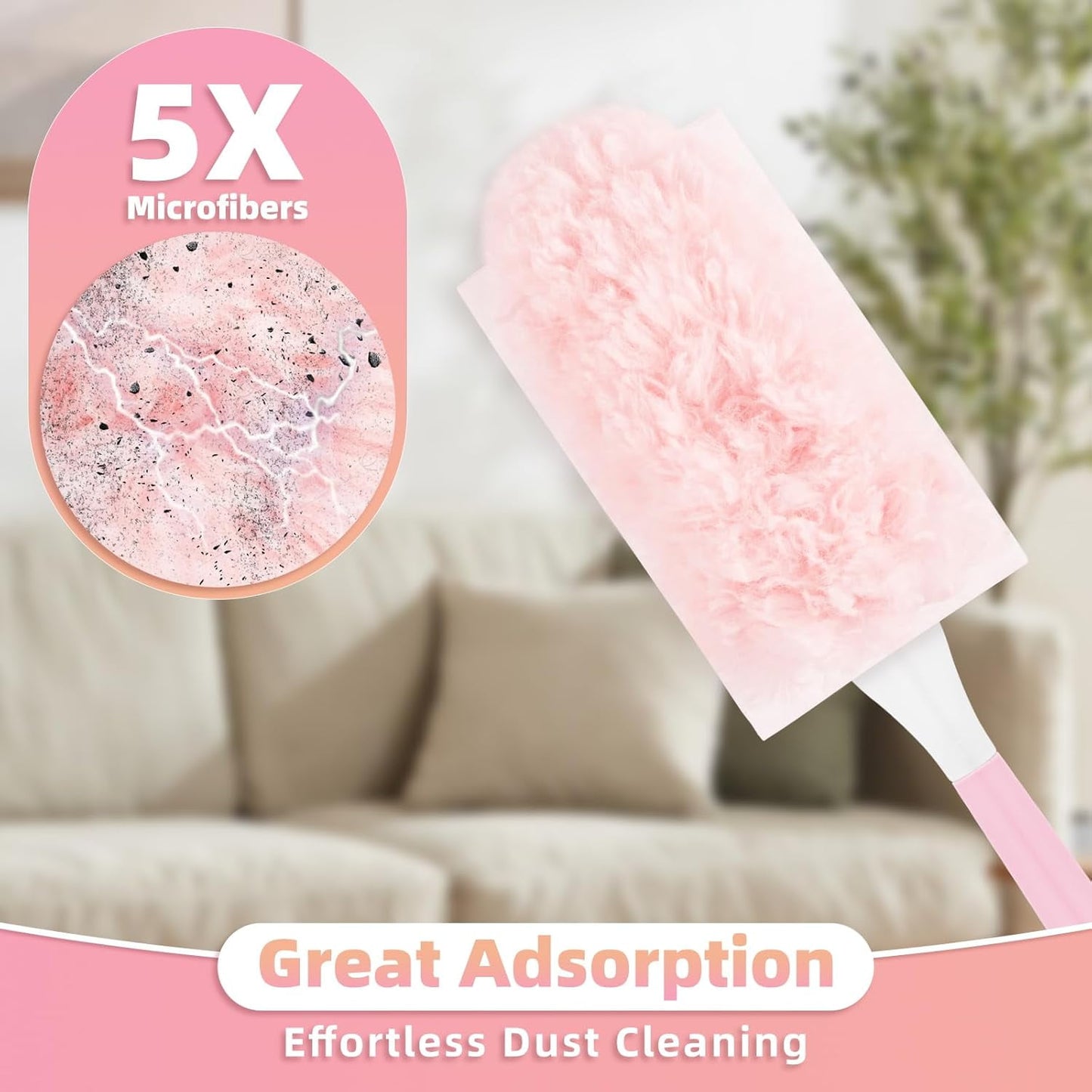 Heavy Duty Duster Refills, 50PCS Happylost Disposable Dusters Kit for Cleaning Dusting Furniture Blind Ceiling Fan, 360 Feather Duster+3FT Extended Handle +1 Handle