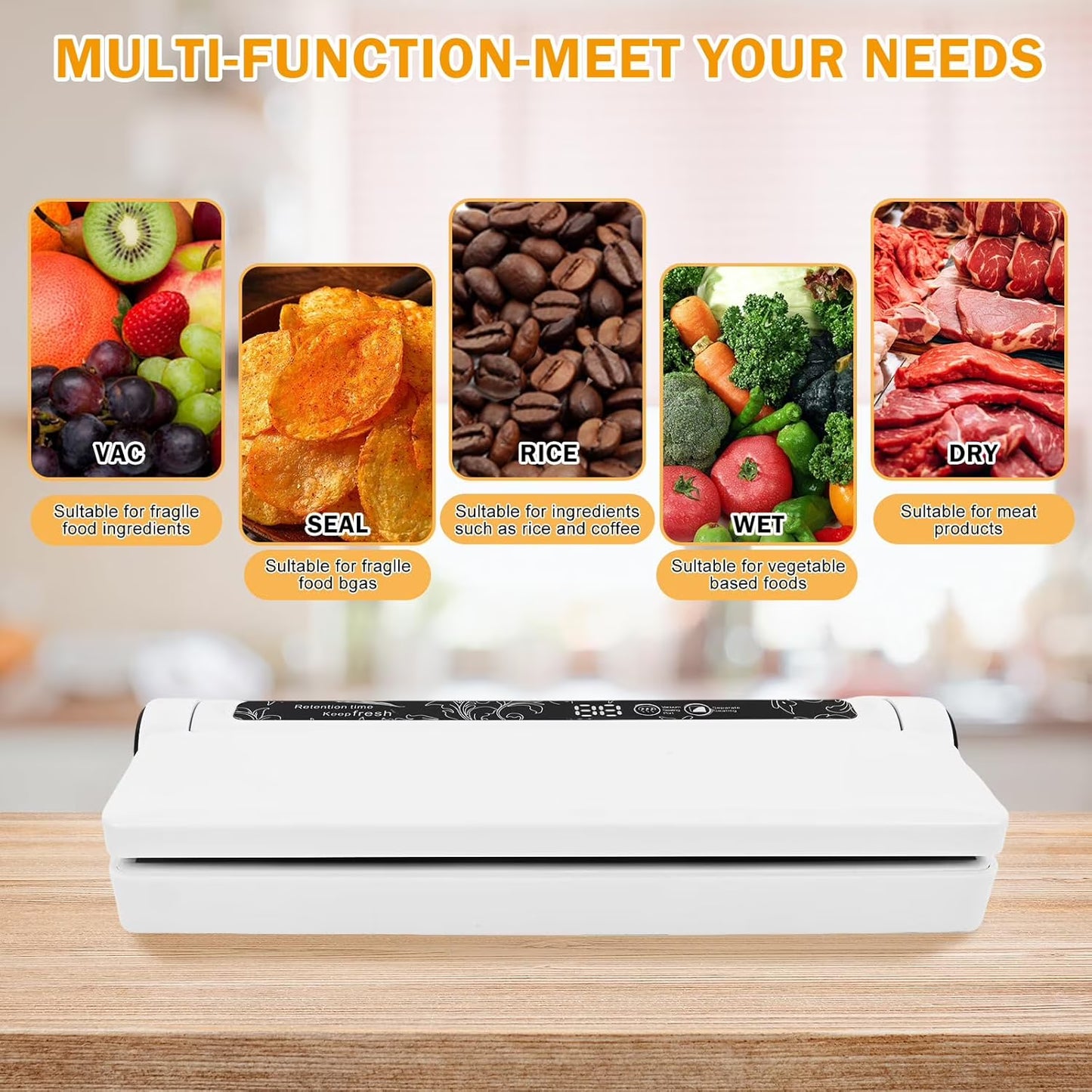 Vacuum Sealer Machine for Food- Compact Household Vacuum Sealer. 60KPA Strong Suction, Moist/Dry Modes, with 20 Vacuum Seal Bags for Food, LED Indicator Light with Digital Countdown Timer, Compact, L