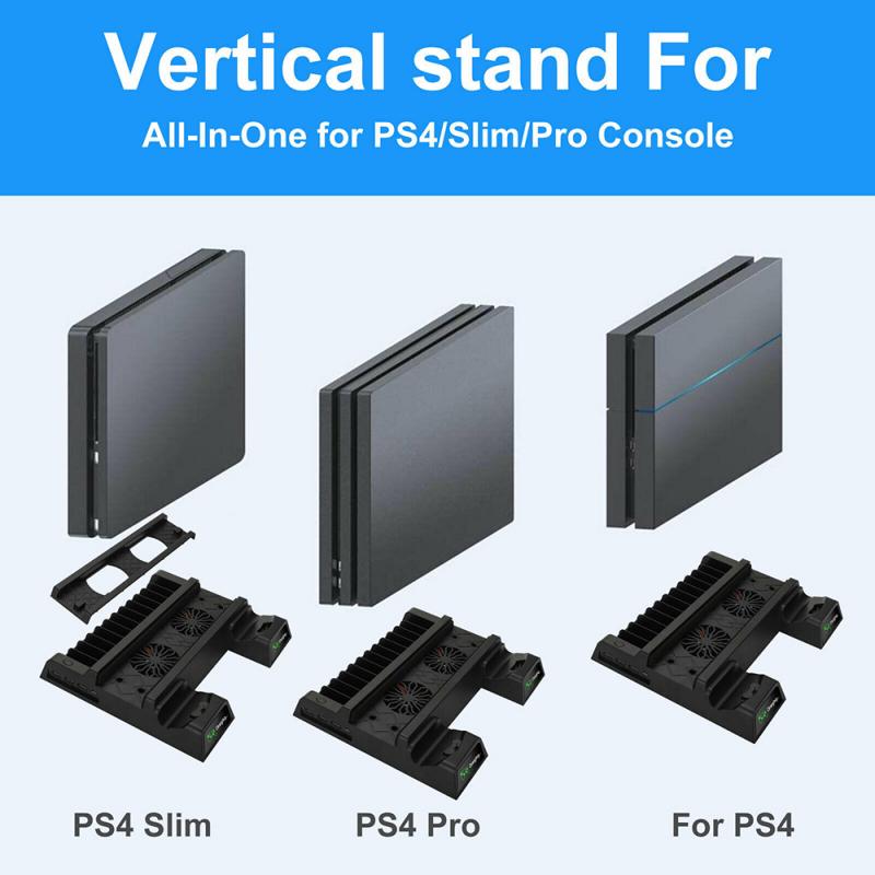 Cooling Fan For PS4 Dual Controller Charger Dock Station Slim Vertical Stand USB For Game Pad 4 Micro USB Adapter Ports